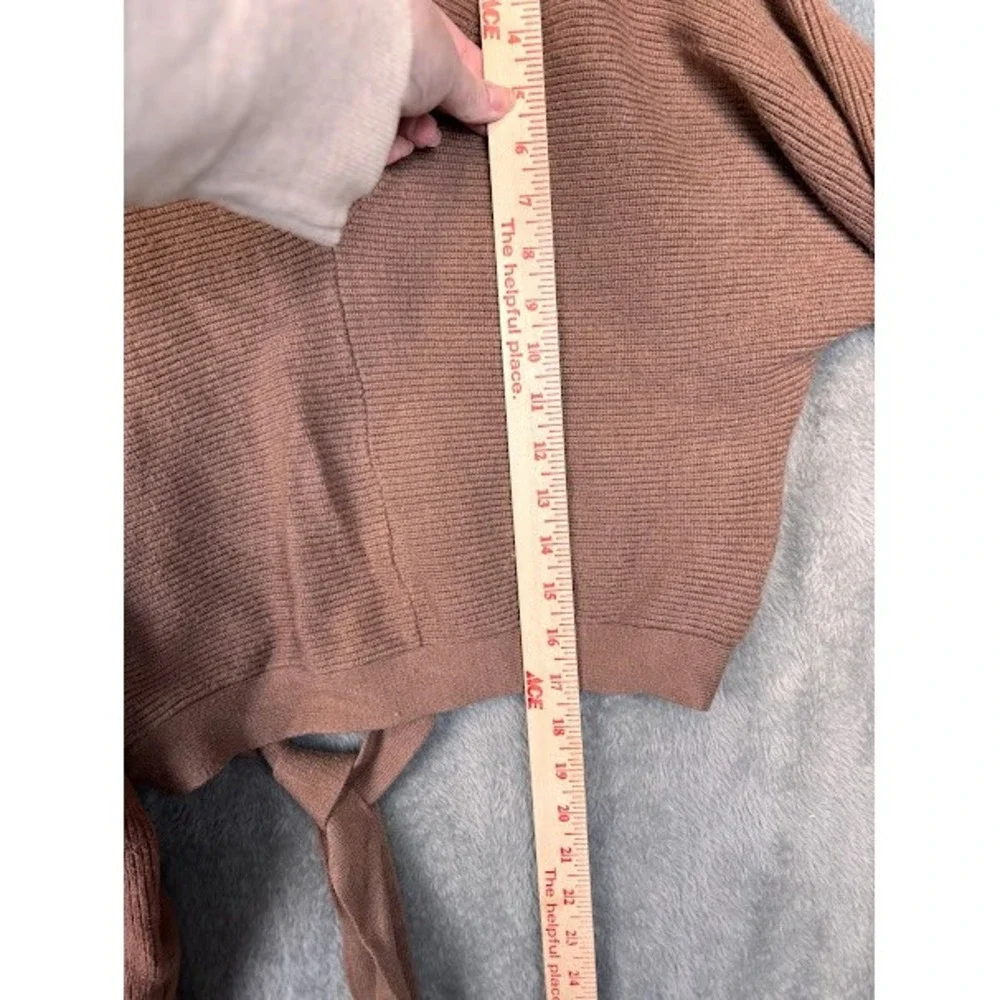 SHEIN Caramel Brown V Neck Ribbed Cropped Sweater Tie‎ Back Cutout Size M